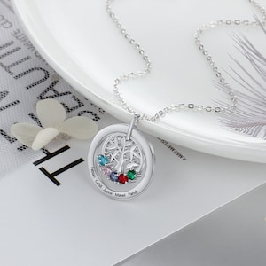 Family Tree Personalized Necklace – Birthstone Name Pendant
