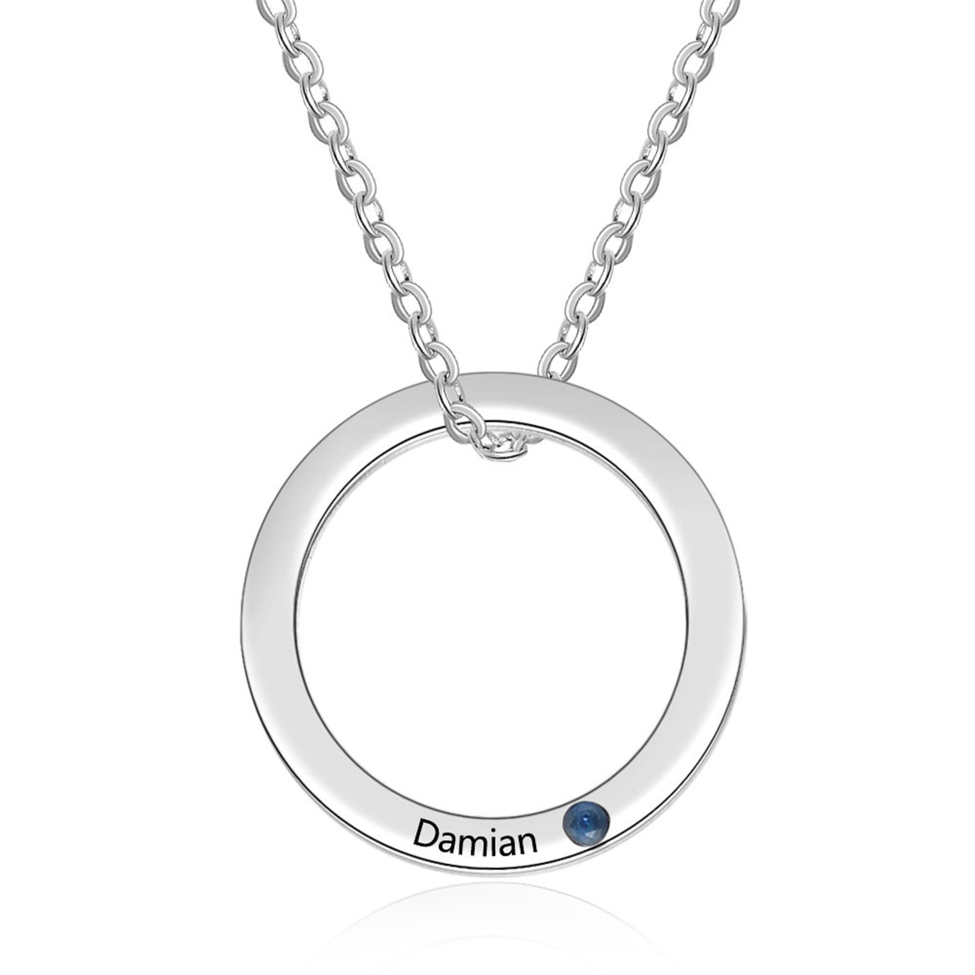 Personalized Engraved Circle Necklace With Birthstone Etsy UK