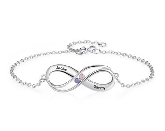 Personalised infinity bracelet for women, personalised gift for her, bespoke gift idea, birthstone bracelet, engraved bracelet for her