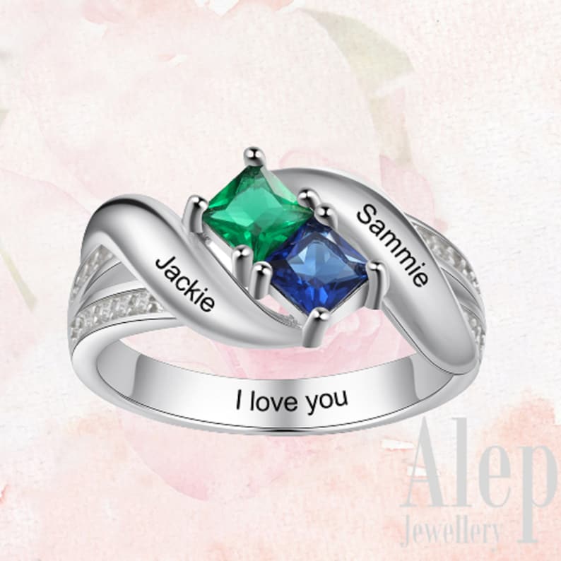 Customised Gift Ideas for Women Promise Ring Personalised silver ring for women Custom Engraved Names Ring Birthstone Ring Mother Gift