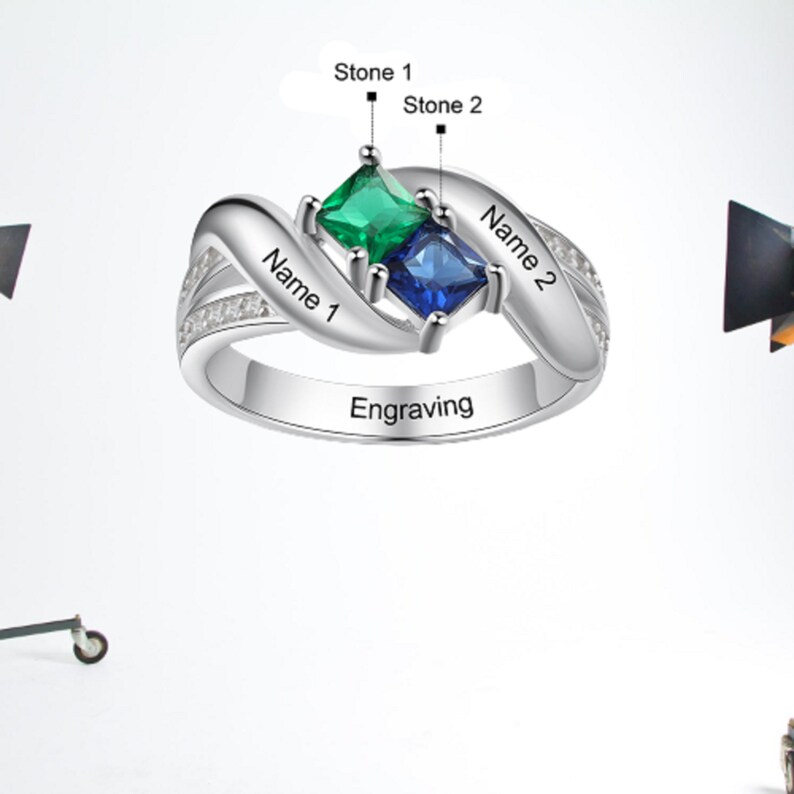 Customised Gift Ideas for Women Promise Ring Personalised silver ring for women Custom Engraved Names Ring Birthstone Ring Mother Gift