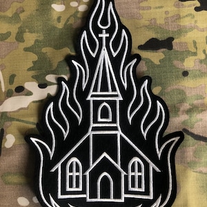 Burning Church Embroidered Patch: Custom Sew-On Backpatch (30x20cm)