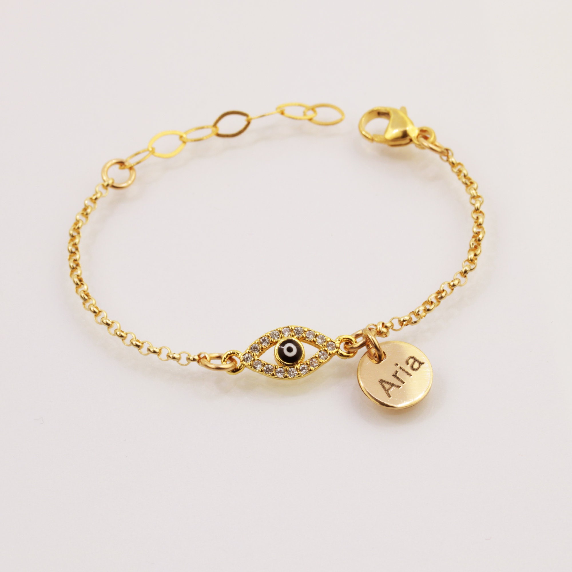 14k Evil Eye Large Gold Beaded Bracelet, 5mm 14k Gold Filled Beads, Solid  14k Evil Eye Charm, Boho Stretch Bracelet, Ward Off Evil #1642