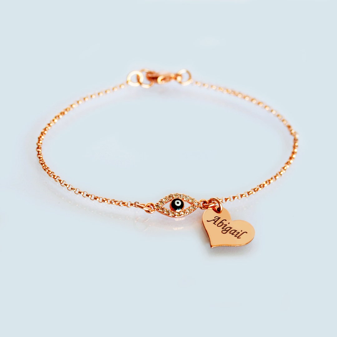 Evil Eye Baby Bracelet With Heart Charm Adjustable Baby Bracelet Baby