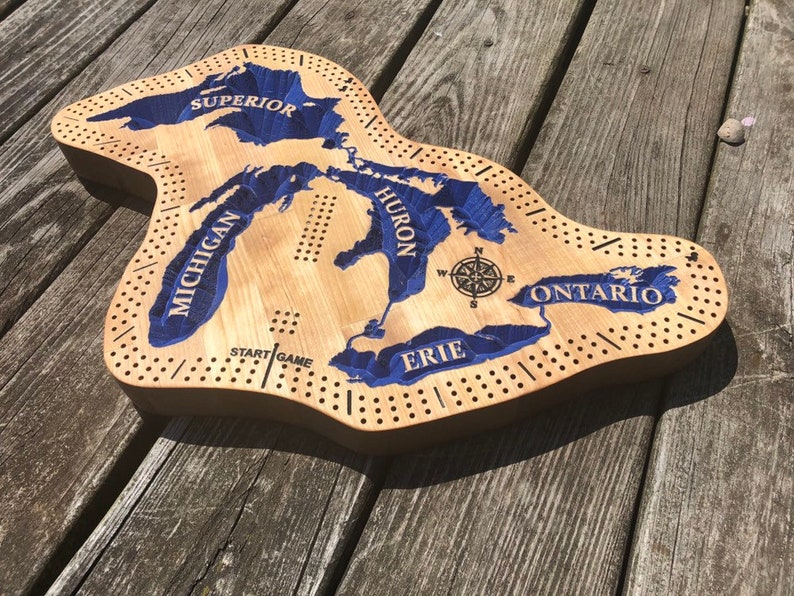 Great Lakes Cribbage Board Carving Etsy New Zealand