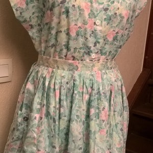Chemise et Jupe Vintage,ensemble femme,coton léger,imprimé fleurs,couleur blanc et vert,cadeau vintage,Année 80,Made in France,cadeau femme