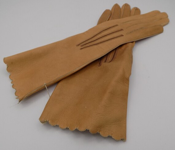 Perrin gloves, lambskin gloves, caramel color, vi… - image 1