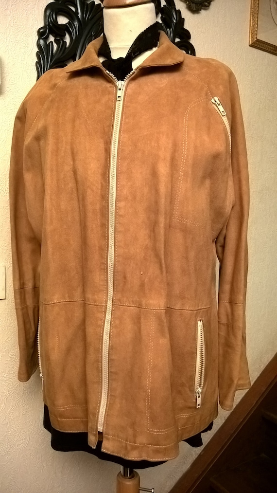 Suede jacket, beige color, vintage jacket, women's
