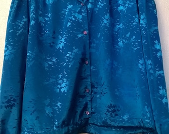 Vintage women's shirt, shirt, girl, women's clothing, girls clothing, women gift, girl gift, turquoise Satin and patterned shirt