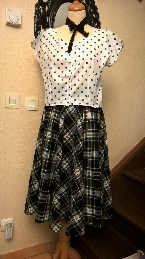 Made in France fabric Scottish Plaid girl girl clothes gift skirt vintage women gift Skirt woman woman Vintage skirt girl gift