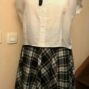 Chemise Vintage,En viscose à petits pois,couleur blanche et noir,cadeau vintage,cadeau femme,Made in France, chemise femme,vêtements femme