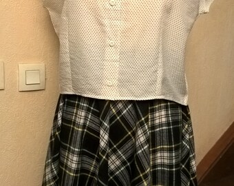 Vintage Hemd, Viskose Erbsen, weiß und schwarz, Vintage, Frau, Made Geschenk Geschenk in Frankreich, Frauen, Damen Kleidung shirt