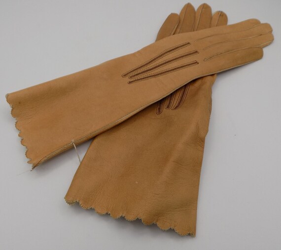 Perrin gloves, lambskin gloves, caramel color, vi… - image 2