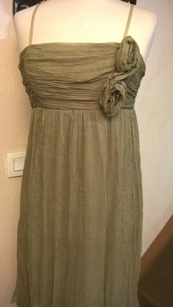 Vintage dress,Short dress, chiffon, olive color,wo