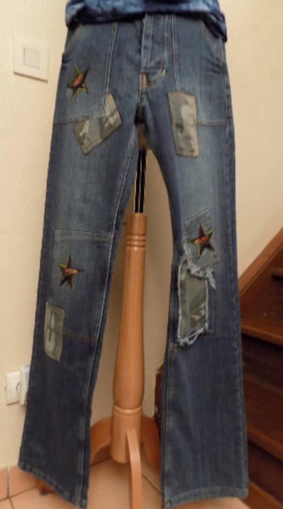 Denim pants, military pattern, women's pants, girl