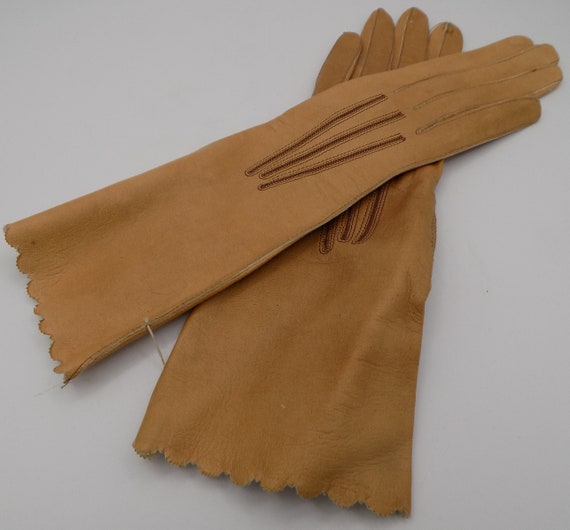 Perrin gloves, lambskin gloves, caramel color, vi… - image 3