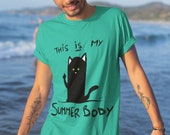 T-shirt unisexe - Black Cat Summer Body | t-shirt bio, t-shirt humoristique, chat noir