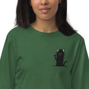 Zwarte kat ILY - borduurwerk | Eco-sweatshirt