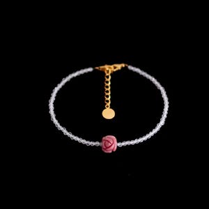pulsera de cristal de roca, flor de rodocrosita