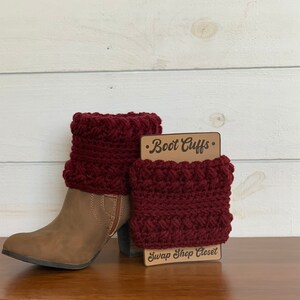 Women's Cozy Fold Over Burgundy Ankle Boot Cuffs
