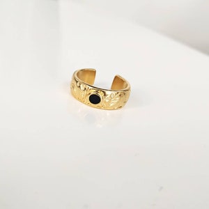Statement Ring/ Vintage style Ring/ Gold plated Ring/ Adjustable Ring/ Black enamel/ stackable Ring/ Pattern style/ Gift for her