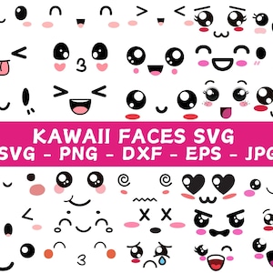 Kawaii Faces SVG Bundle, Cute Face Clipart, Cartoon Emoji Face svg Faces Digital, Anime Faces, Sticker Art, Commercial Use Download PNG