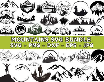 Paquete SVG de montaña: Imágenes prediseñadas de viajes de aventura (descarga digital)