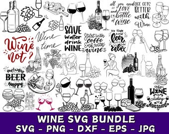 Wine SVG Cut Files Bundle, Funny Wine Sayings (Digital Download)