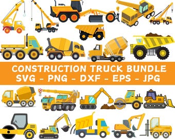 Paquete SVG de camiones de construcción: excavadora, grúa y excavadora (archivos digitales)