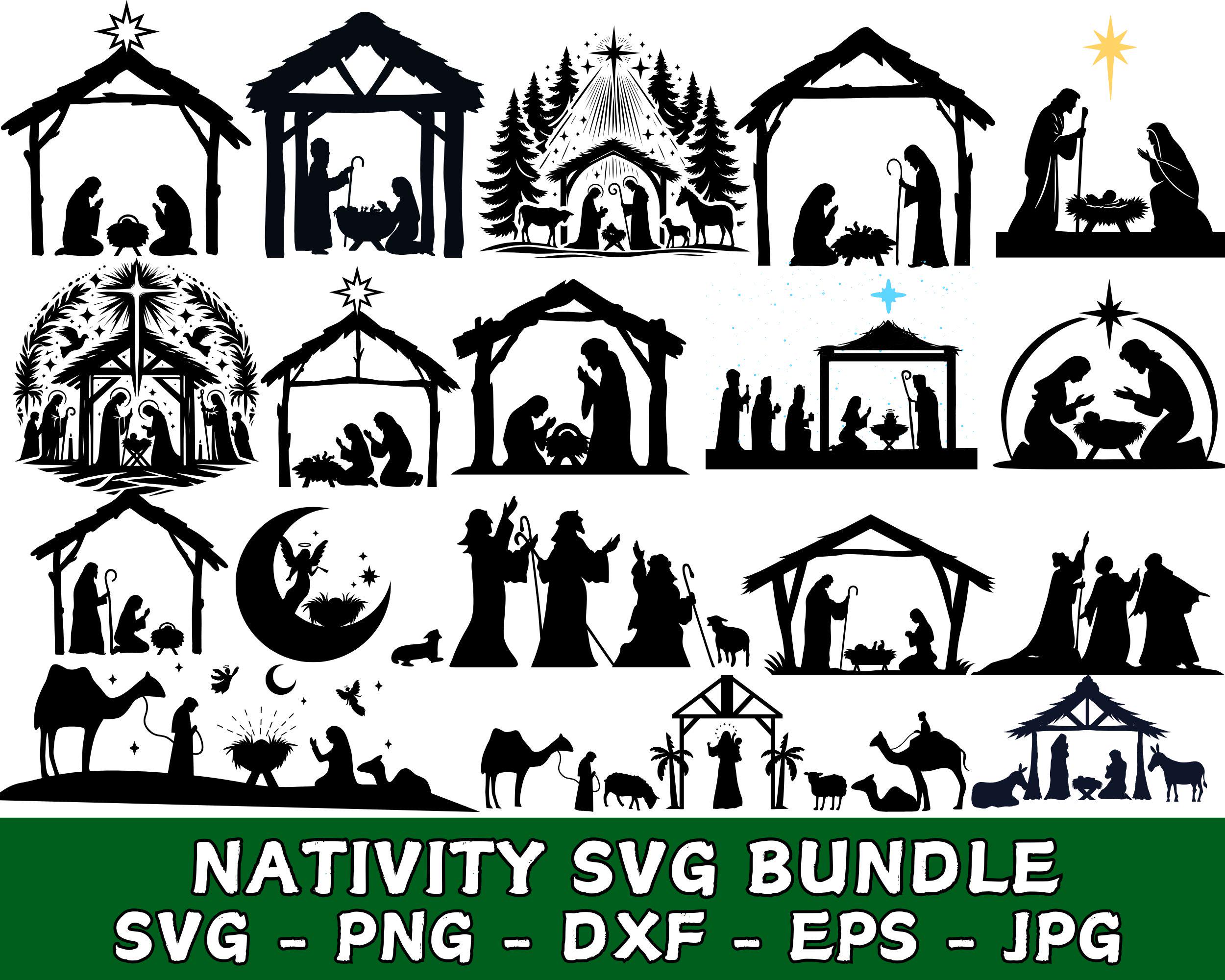 Nativity Scene SVG Bundle: Christmas Silhouette Clipart (Digital Download)