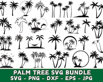 Paquete SVG de palmeras: archivos de corte de silueta (descarga digital)
