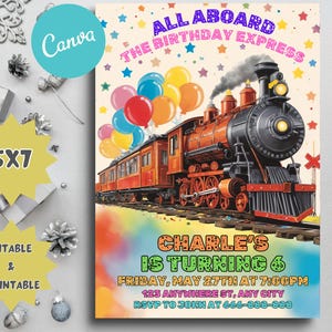 Train Birthday Party Invitation: Express Theme, Editable Template (Digital Download)