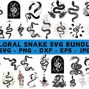 Floral Snake SVG Bundle: Mystical Celestial Serpent Designs (Digital Download)