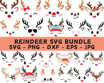 Christmas Reindeer Faces SVG Bundle, Reindeer SVG, Girl Reindeer SVG, Boy Reindeer Svg, Christmas 2023 Svg, Cute Reindeer Face Svg Cricut