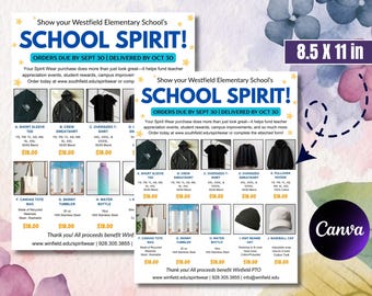 Editable Spirit Wear Order Form Template: PTA PTO Fundraiser Flyer (Canva PDF Download)