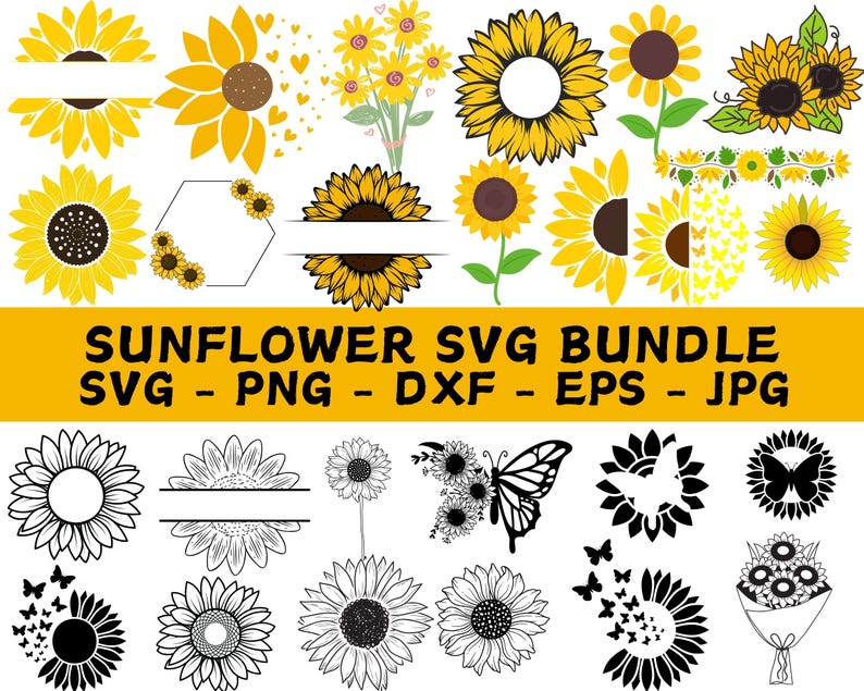 Sunflower SVG Bundle: Cricut, Clipart, Cut File (digital Download) - Etsy