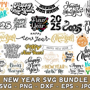 Happy New Year SVG Bundle, SVG de nouvel an, chemise de nouvel an, tenue de nouvel an svg, lettrage SVG, sublimation de nouvel an, fichier coupe Cricut