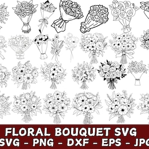 ブーケ SVG、花 SVG、花ブーケ SVG、ワイルドフラワー クリカット、バラ SVG、ブーケ シルエット、植物クリップアート、ベクター、即時ダウンロード