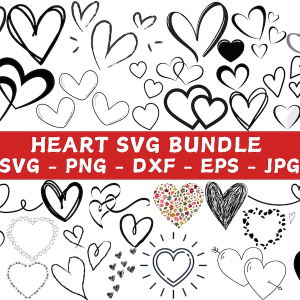 Heart Doodle SVG Bundle: Hand Drawn Clipart (Digital Download)