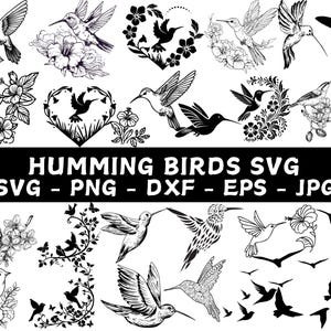 Hummingbird Flower SVG Bundle, Bird Clipart Image, Animal Flying Silhouette, Printable Art Vector, Instant Digital Download, Cricut for Svg