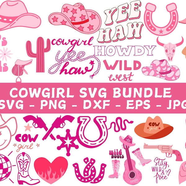 Cowgirl SVG Bundle: Boots, Hat, Skull, Horseshoe (Digital Files)
