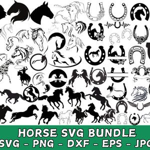 Horse SVG Bundle: Head, Silhouette, Heart, Horseshoe (Digital Files)