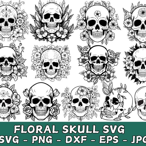 Skull SVG, Floral Skull Svg, Floral Skull Clipart, Floral Skull Cut Files , Skull Vector, Skull SVG Bundle