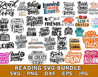 Reading SVG Bundle: Book Lover Quotes, Librarian Files (Digital Download)