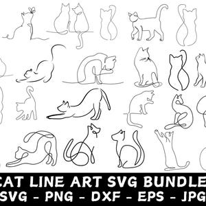 Minimalist Cat Line Art SVG Bundle (Digital Download)