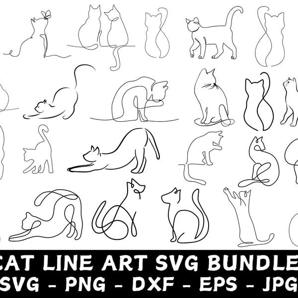 Minimalist Cat Line Art SVG Bundle (Digital Download)