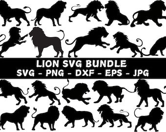 Lion Silhouette SVG Bundle: Vector Clipart, Cut File (Digital Download)