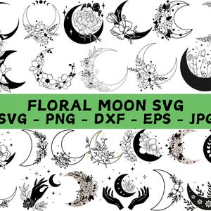 Floral Moon SVG Bundle: Boho Wildblumen Clipart (digitaler Download)