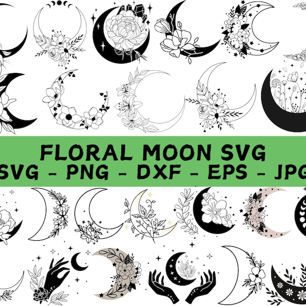 Floral Moon SVG Bundle: Boho Wildflower Clipart (Digital Download)