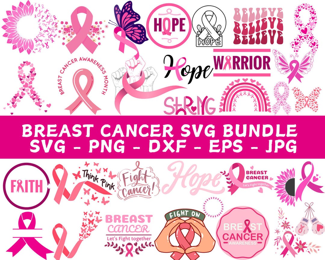 Pink Ribbon Breast Cancer Awareness SVG Bundle (digital Download) - Etsy